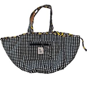 GIA & DANI Large Canvas Reversible Bucket Tote Bag Yellow/Black/White